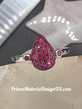 NEW - Natural Ruby Pave Set Drip Solid Silver Ring - Size 8