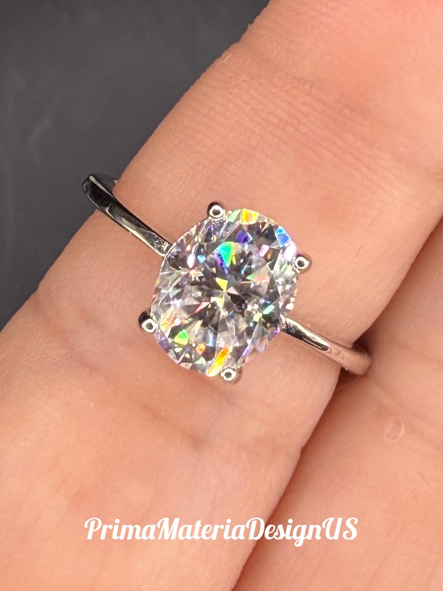 New - 2 Carat Oval Moissanite Solitaire Sterling Silver Engagement Ring - Size 7