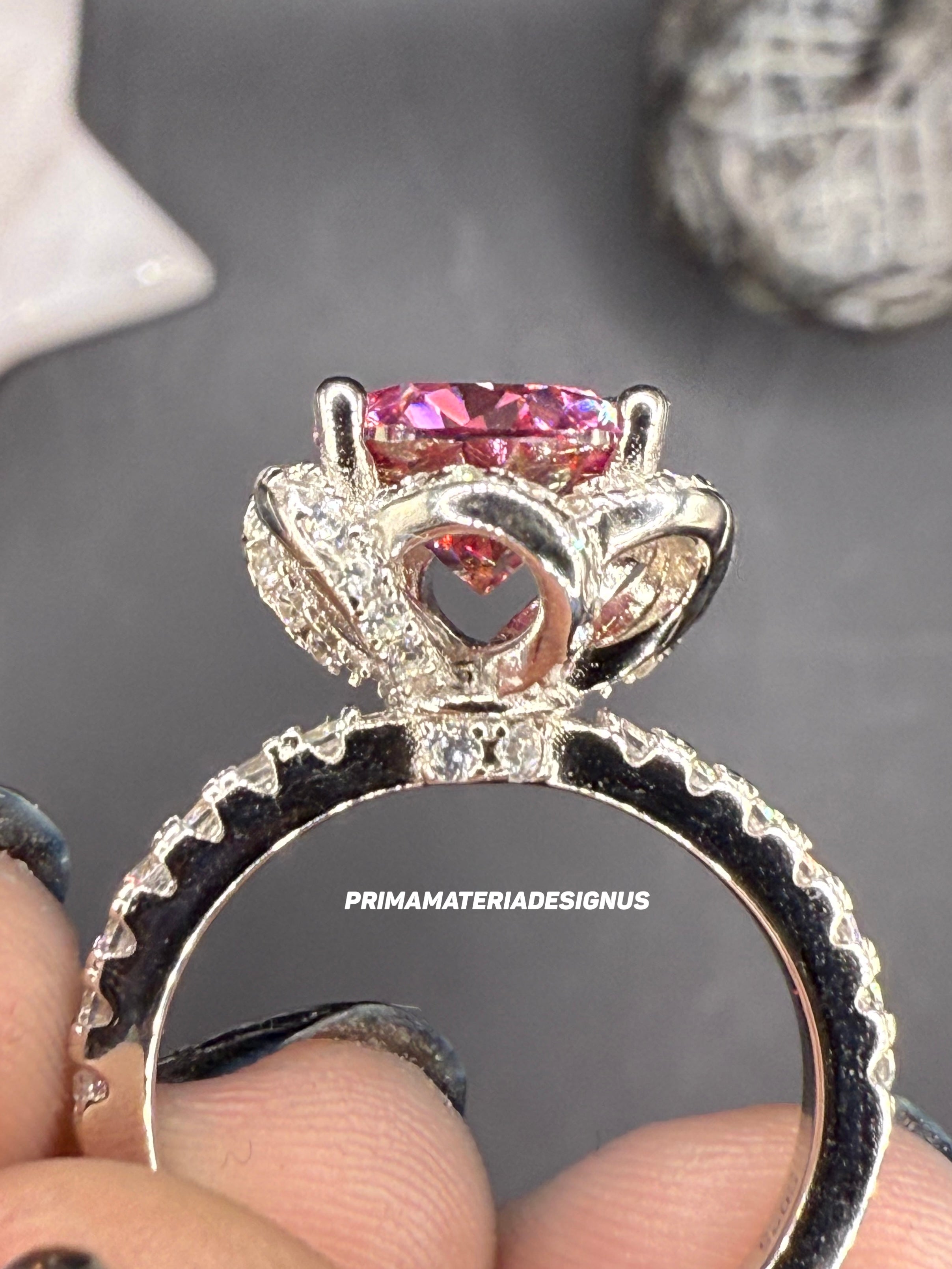 NEW - 3 Carat Pink Moissanite Rose Sterling Silver Engagement Ring - Size 6