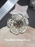NEW - Large Sterling Silver Flower Statement Ring with Champagne CZ - Size 8