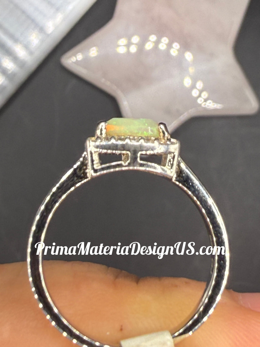 NEW - .76 Carat Trillion Shape Ethiopian Opal Solid Silver Halo Ring - Local Jeweler Made - Size 7
