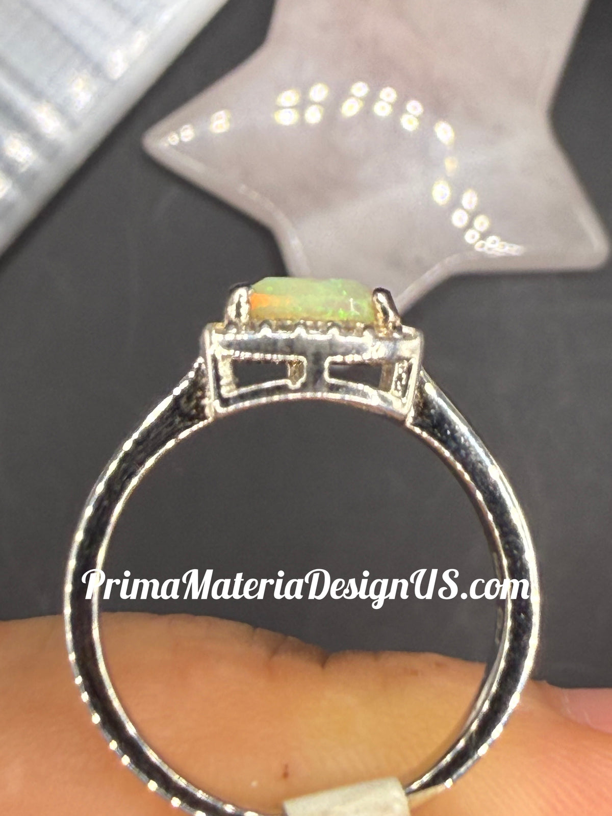 NEW - .76 Carat Trillion Shape Ethiopian Opal Solid Silver Halo Ring - Local Jeweler Made - Size 7