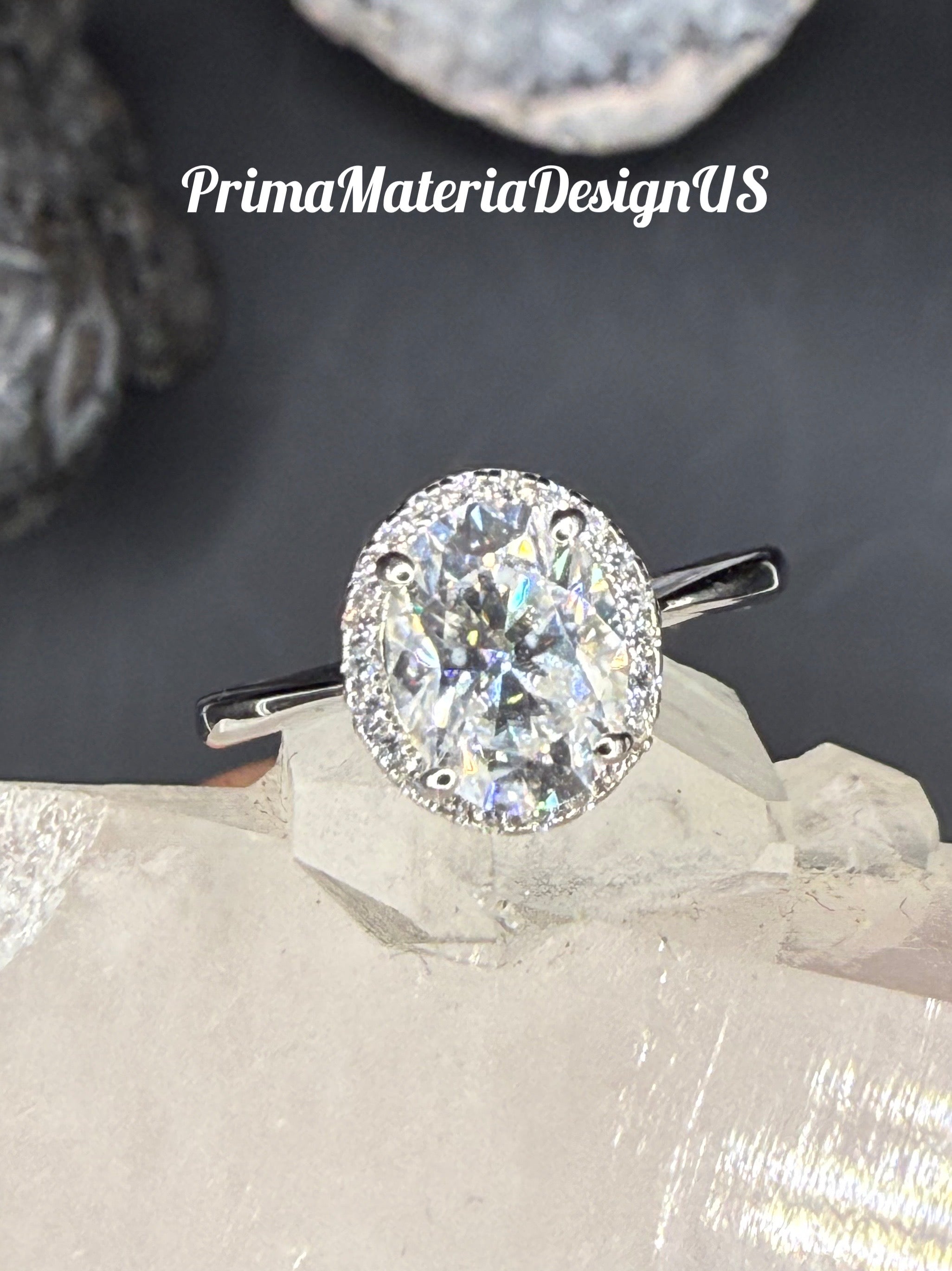 New - 2.22 Carat Oval Cut Moissanite Sterling Silver Halo Engagement Ring - Size 5