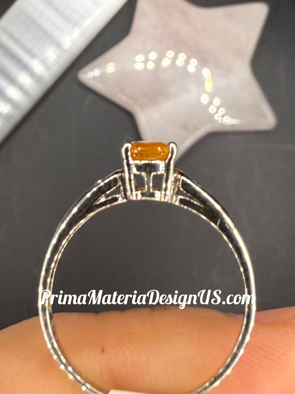 Vintage - Natural Yellow Sapphire Oval and Diamond Solid Silver Ring - Size 7.5