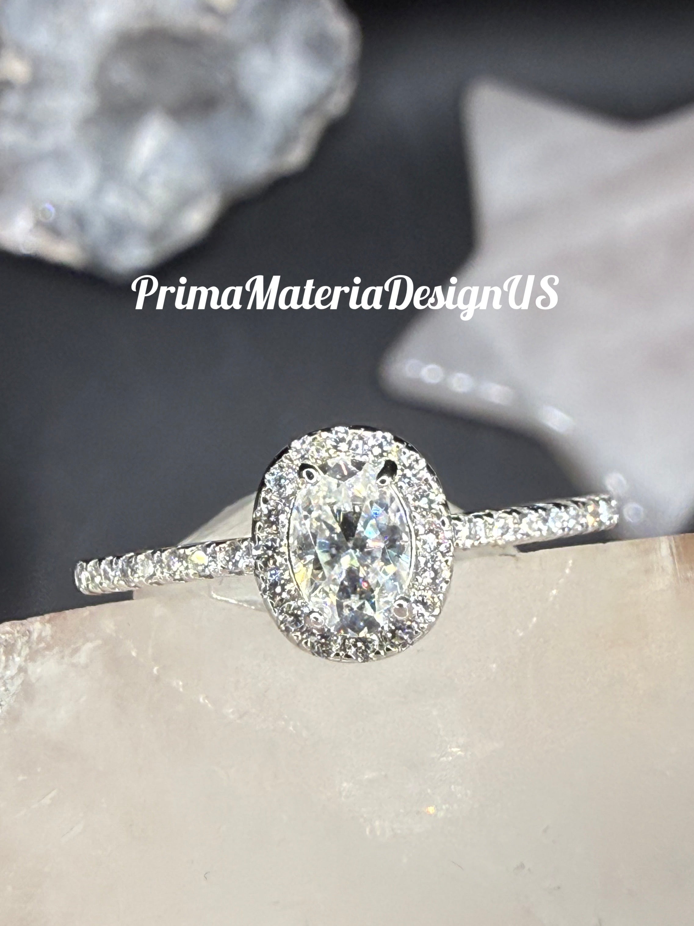 New - .7 Carat twt Moissanite Oval Halo Sterling Silver Engagement Ring - Size 8