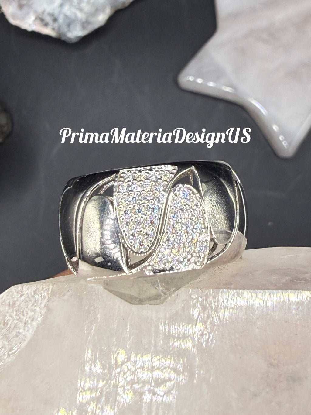 New - .53 Carat twt Wide Moissanite Cluster Sterling Silver Unisex Ring - Size 8