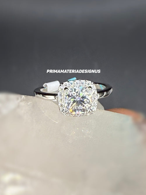 New - 1.35 Carat Cushion Cut Moissanite Sterling Silver Halo Engagement Ring - Size 5 and 9