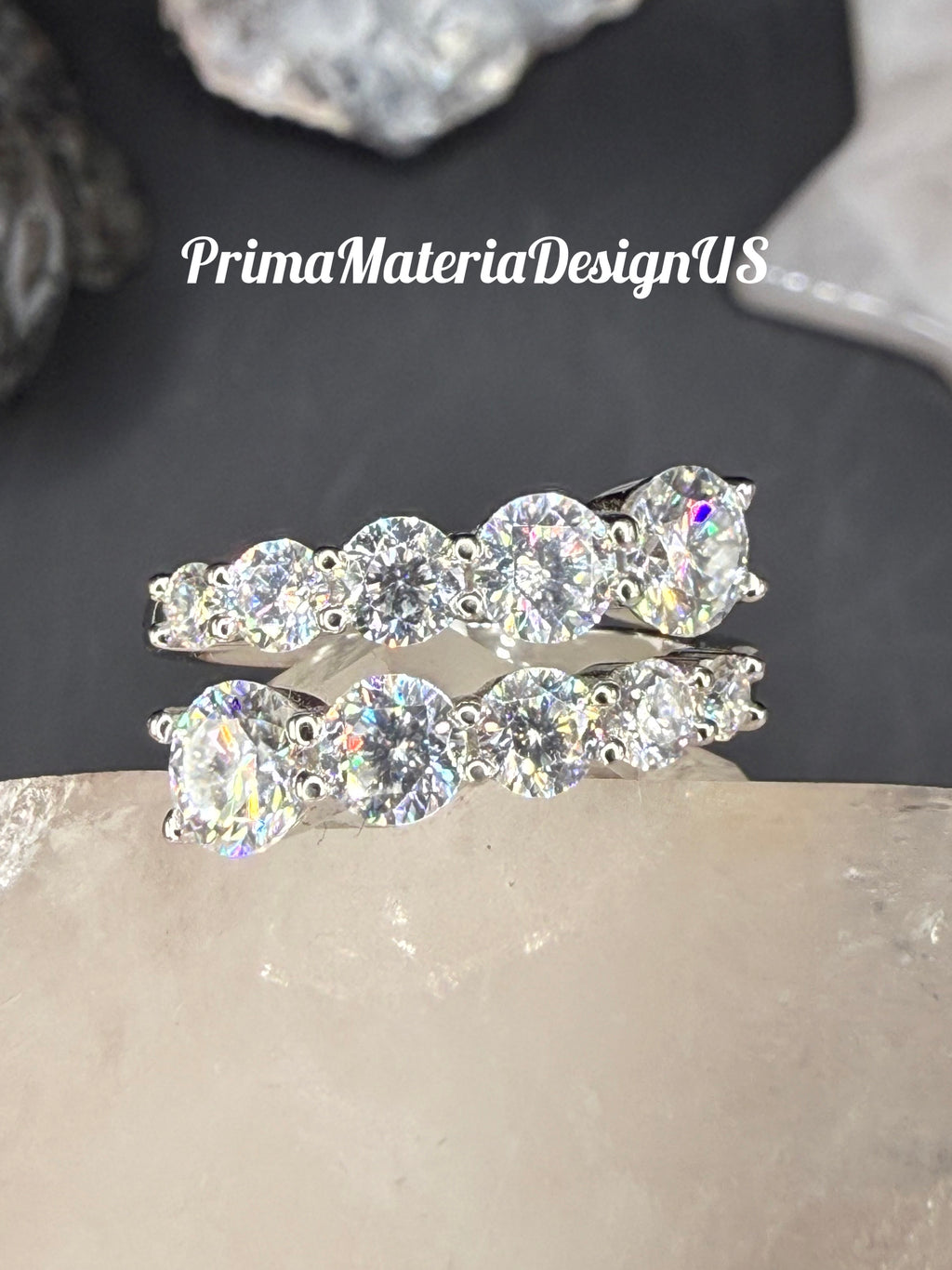 New - 5 Carat twt 10 Stone Moissanite Sterling Silver Ring - Size 7