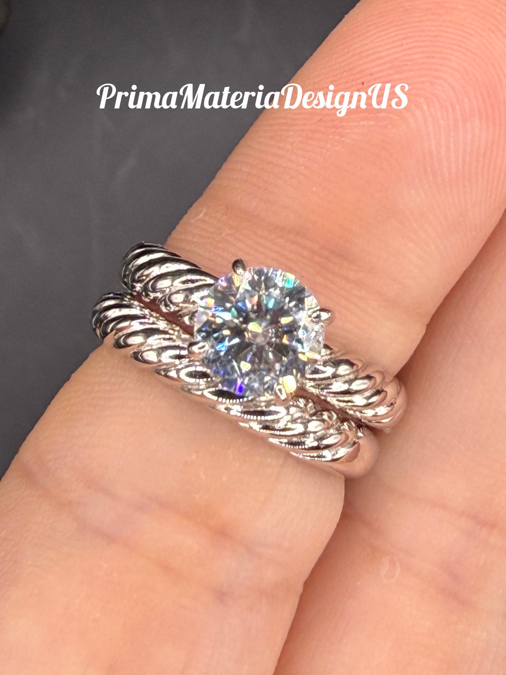 New - 1.2 Carat Brilliant Round Moissanite Sterling Silver Twisted Band Engagement Set - Size 6