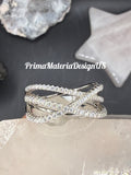 New - 1.1 Carat twt Moissanite Sterling Silver Crossing Bands Ring - Size 9