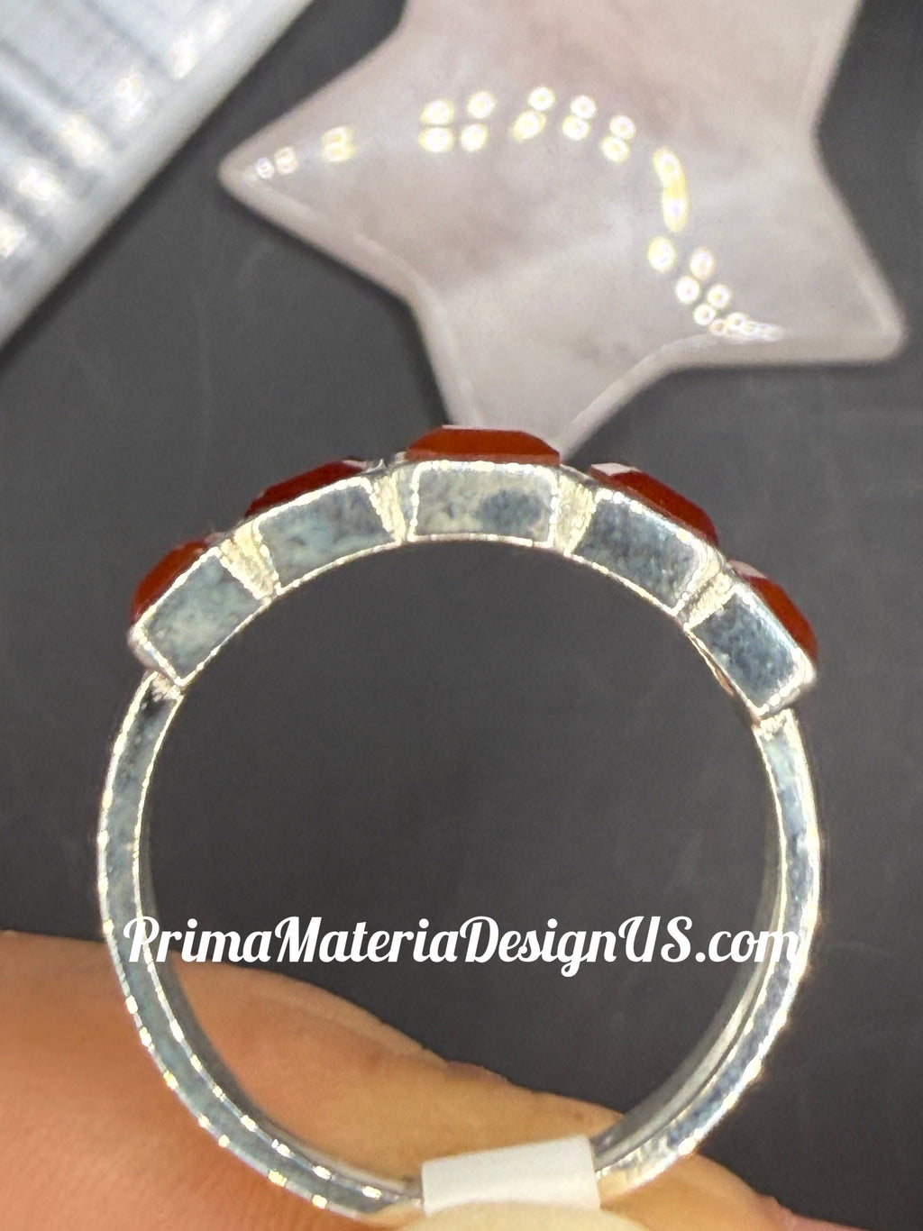 NEW - 5 Stone Bezel Set Carnelian Solid Silver Unisex Ring - Size 9