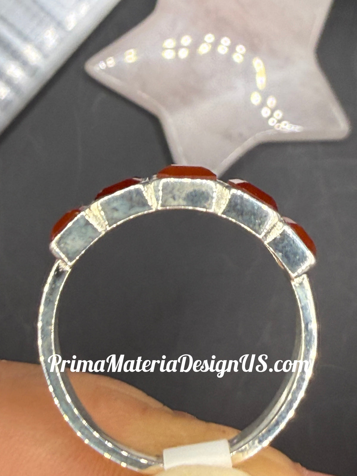 NEW - 5 Stone Bezel Set Carnelian Solid Silver Unisex Ring - Size 9