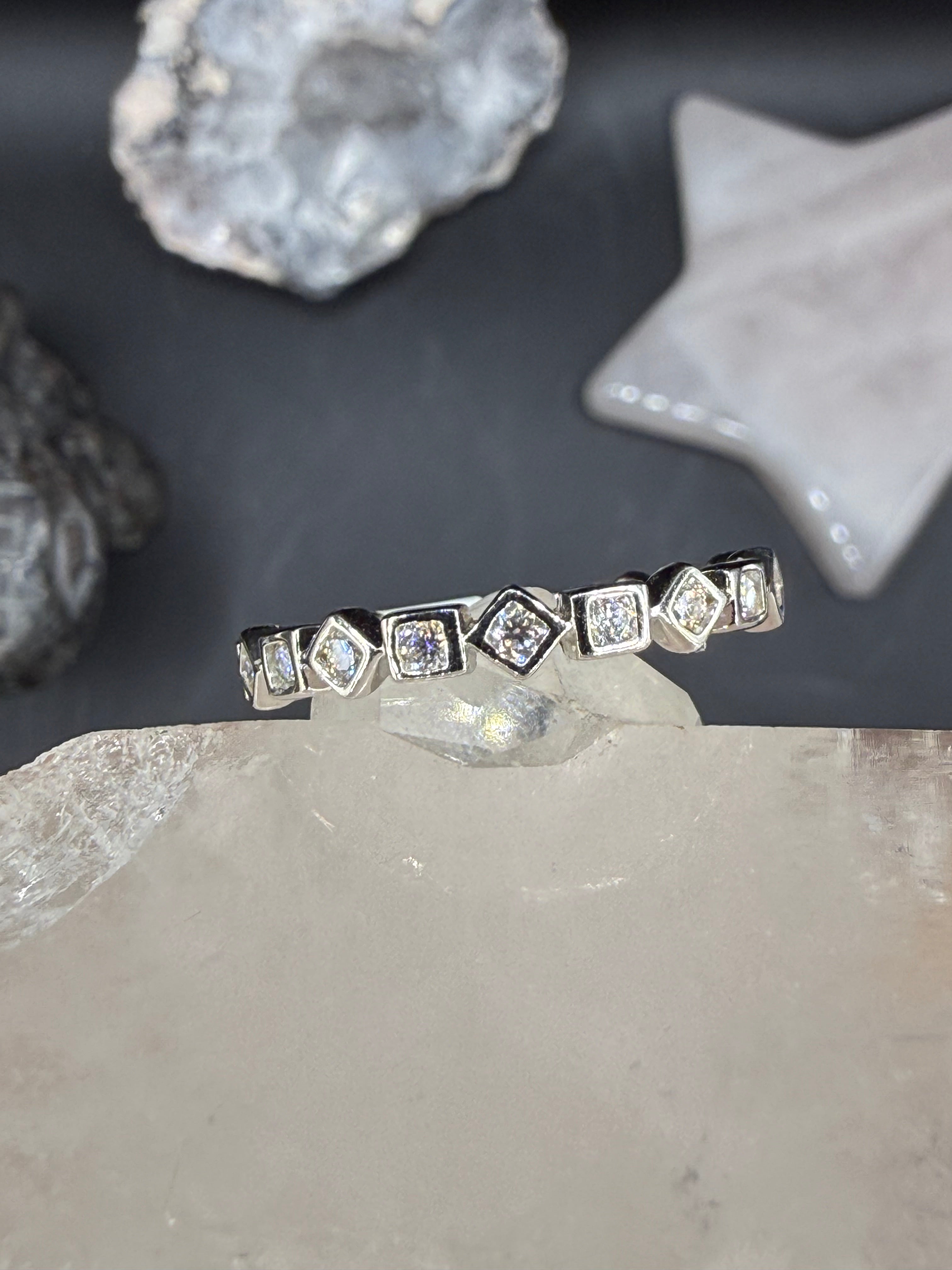 New - .69 Carat twt Dainty Moissanite Shapes Eternity Band - Size 8
