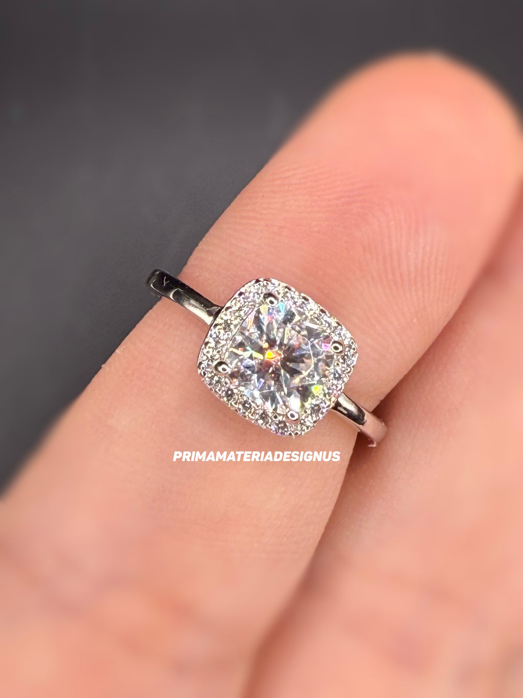 New - 1.35 Carat Cushion Cut Moissanite Sterling Silver Halo Engagement Ring - Size 5 and 9