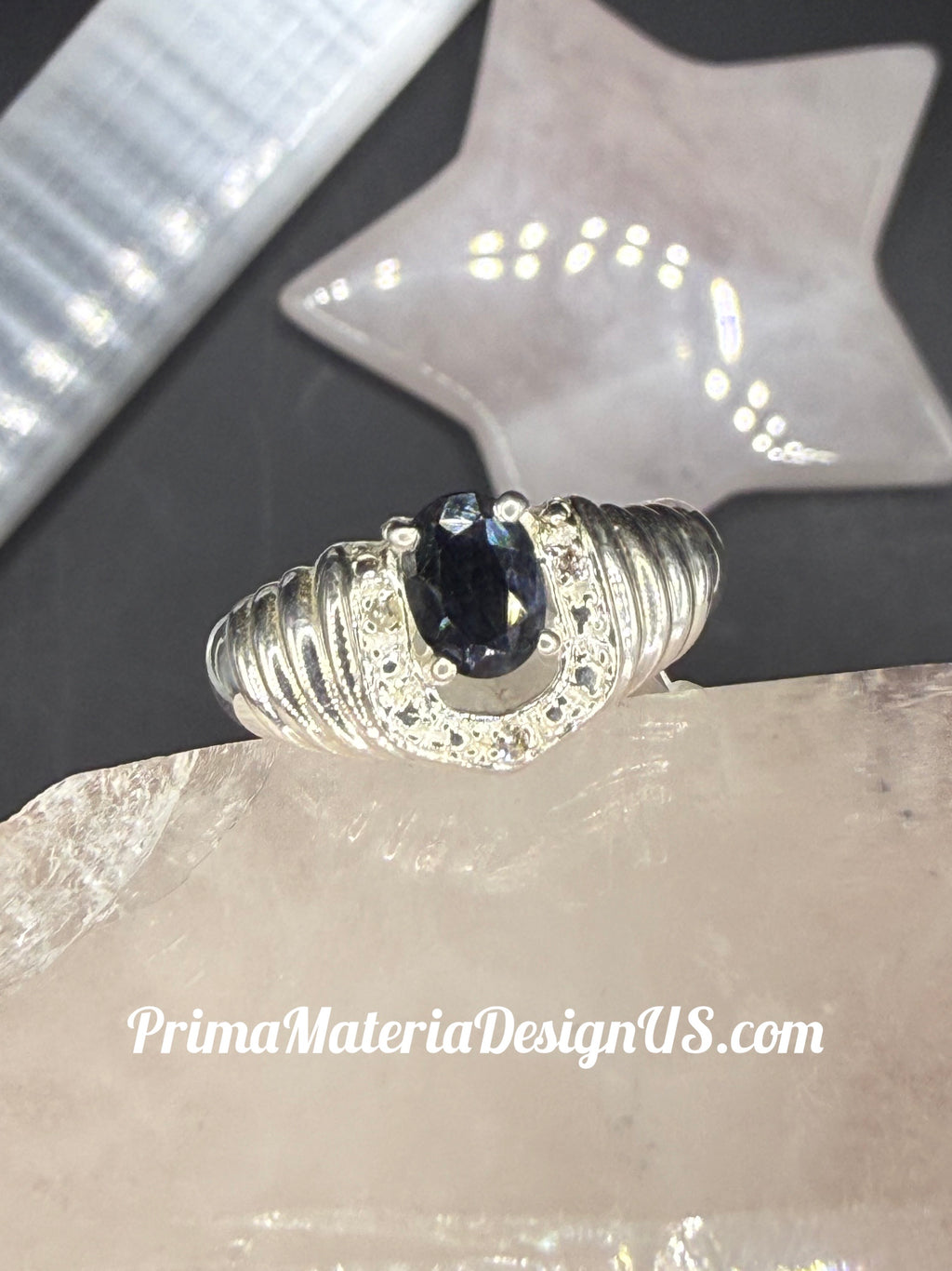 NEW - .76 Carat Natural Sapphire + Diamond Solid Silver Horseshoe Ring - Local Jeweler Made - Size 7