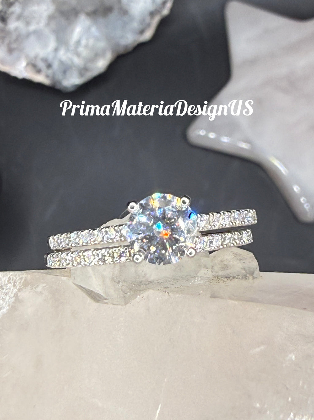 New - 1.41 Carat twt Brilliant Round Moissanite Sterling Silver Engagement Set - Size 9