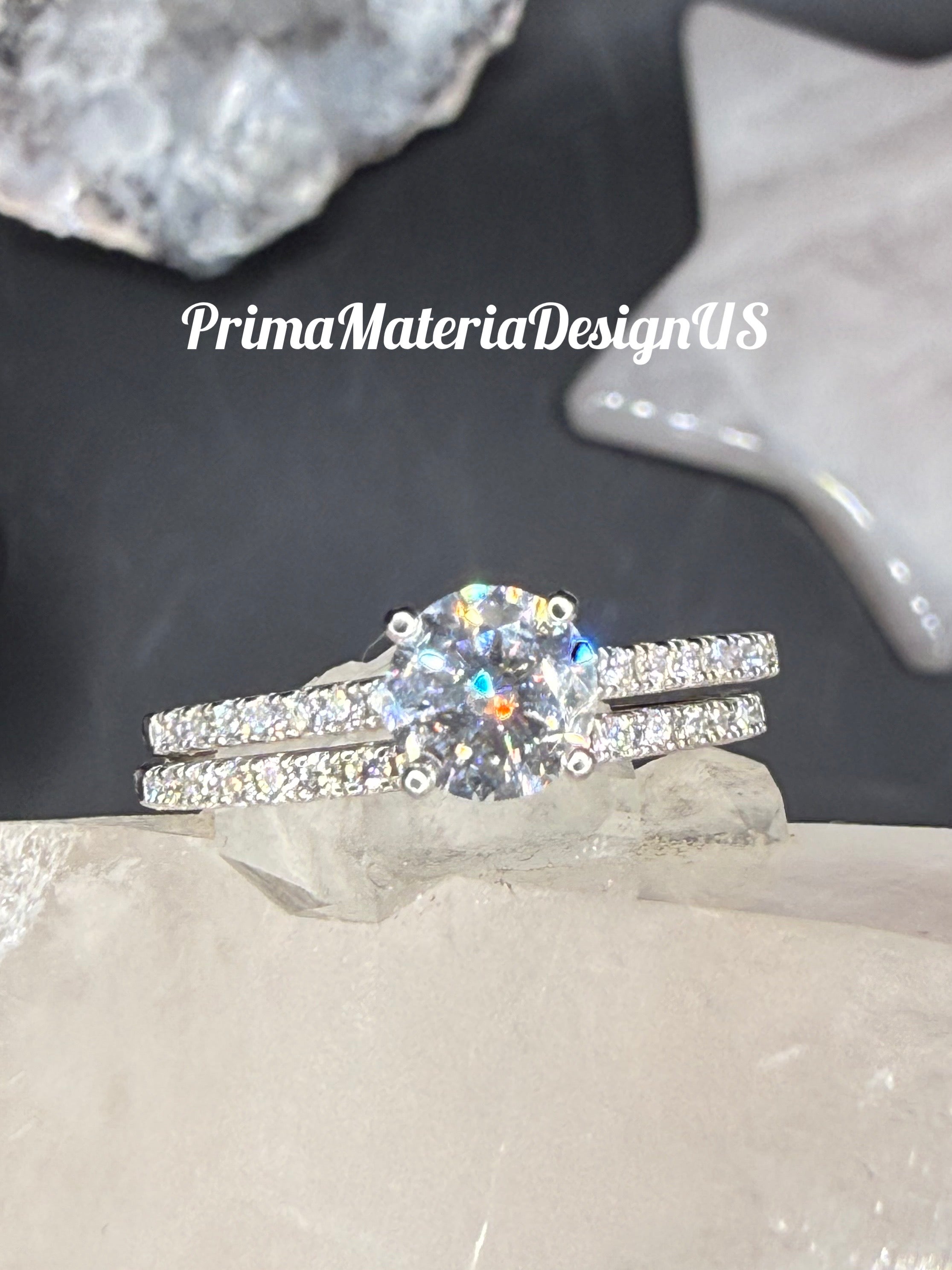 New - 1.41 Carat twt Brilliant Round Moissanite Sterling Silver Engagement Set - Size 9