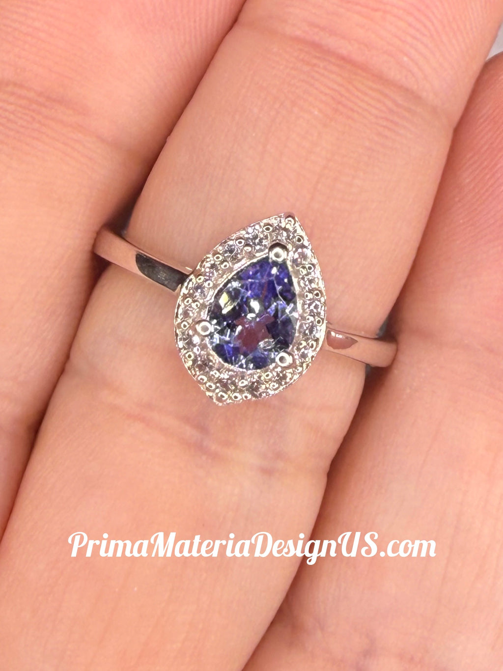 NEW - 1.03 Pear Cut Natural Tanzanite Halo Solitaire Solid Silver Ring - Local Jeweler Made - Size 7