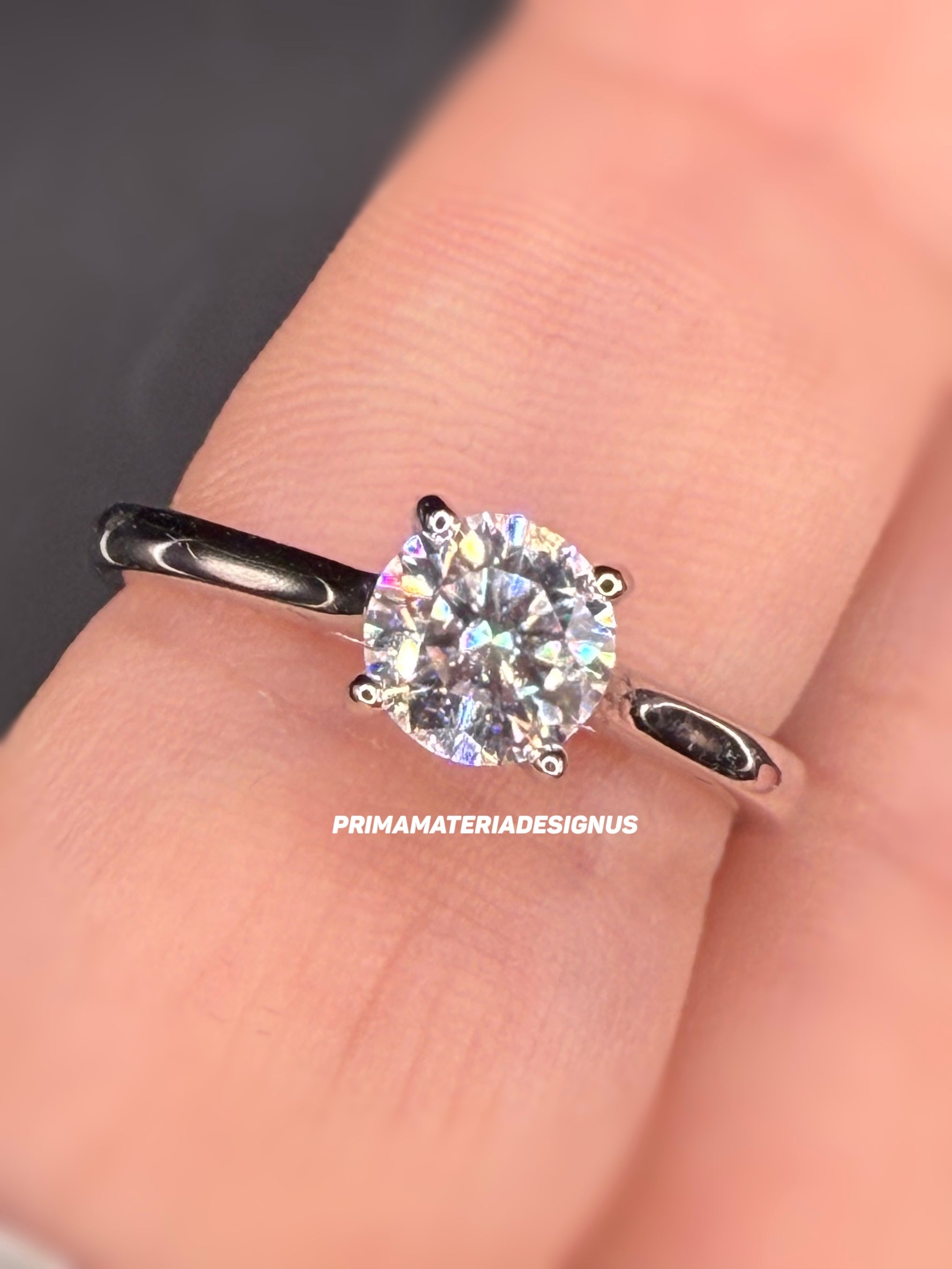 New - .8 Carat Brilliant Round Cut Moissanite Solitaire Sterling Silver Engagement Ring - Size 6 and 8