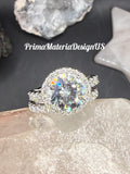 NEW - 5.97 Carat twt Brilliant Round Moissanite Halo Sterling Silver Engagement Set - Size 8