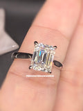 New - 3 Carat Emerald Cut Moissanite Solitaire Sterling Silver Engagement Ring - Size 8