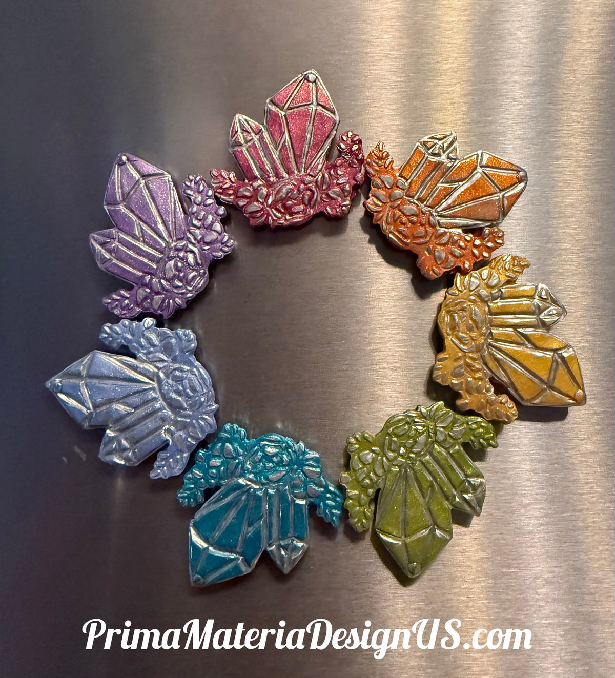Handmade Polymer Clay Crystal Clusters Magnets - 7pc Set