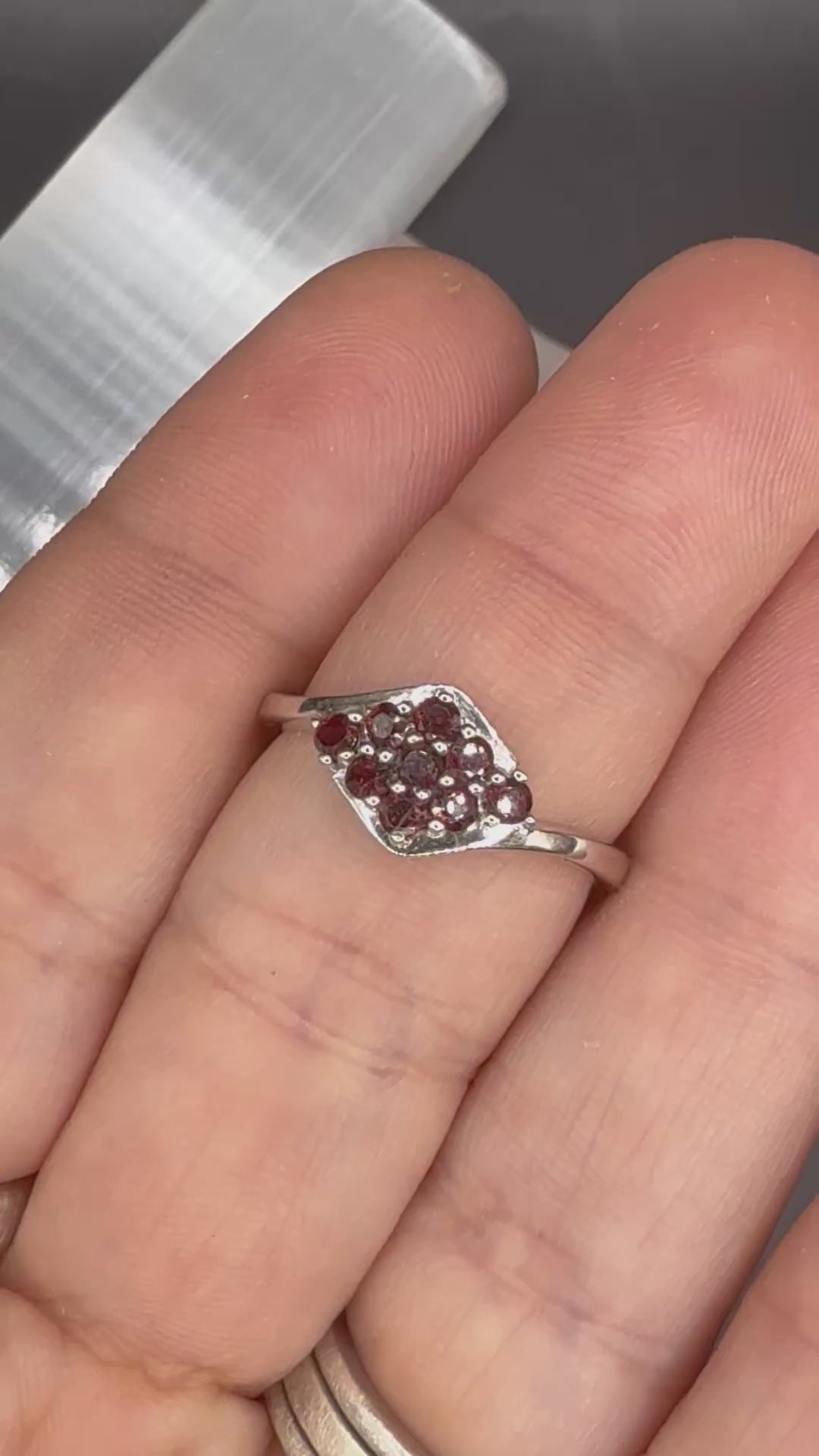 NEW - .54 Carat twt 9 Stone Garnet and Solid Silver Ring - Local Jeweler Made - Size 7
