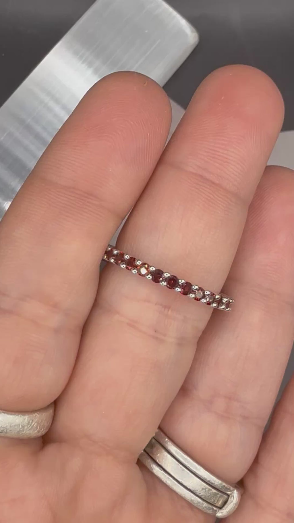 NEW - 1.04 Carat twt Natural Garnet Solid Silver Eternity Band - Local Jeweler Made - Size 8
