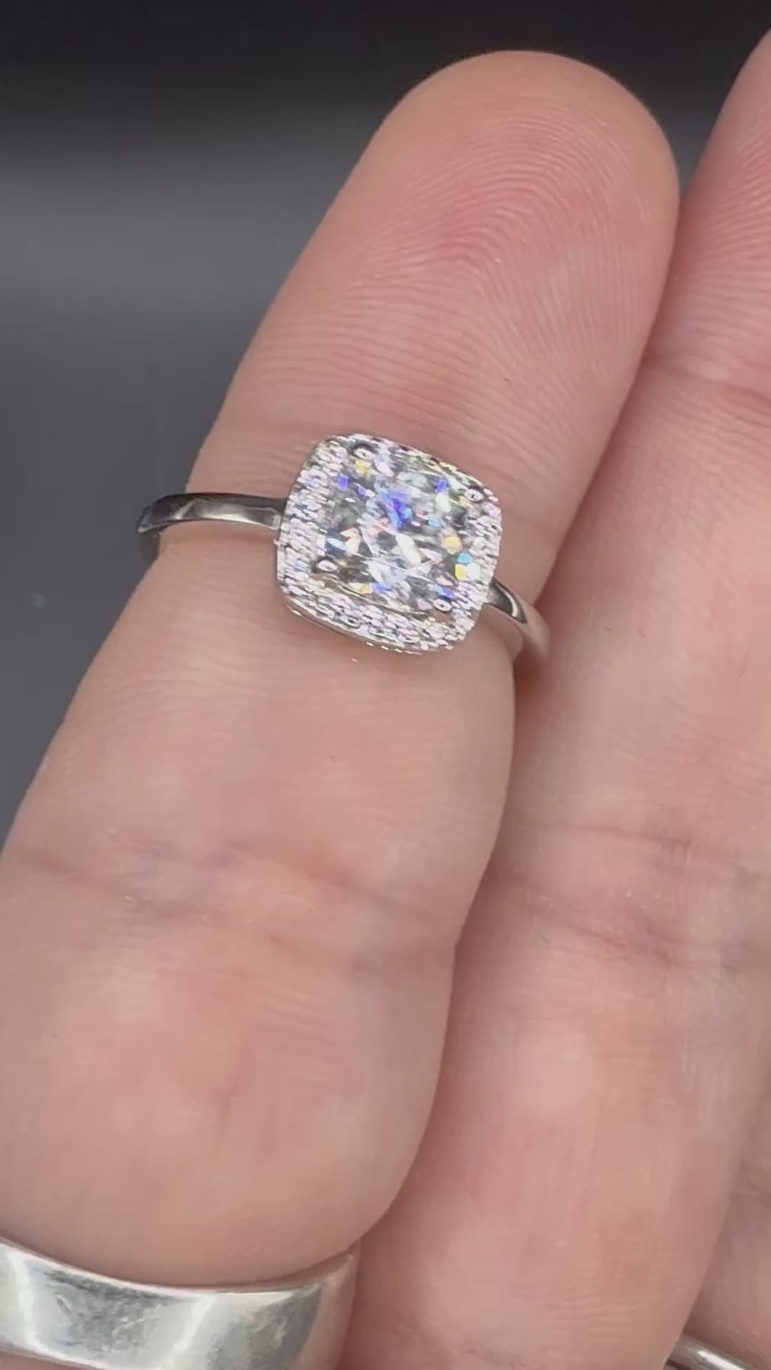 New - 1.35 Carat Cushion Cut Moissanite Sterling Silver Halo Engagement Ring - Size 5 and 9