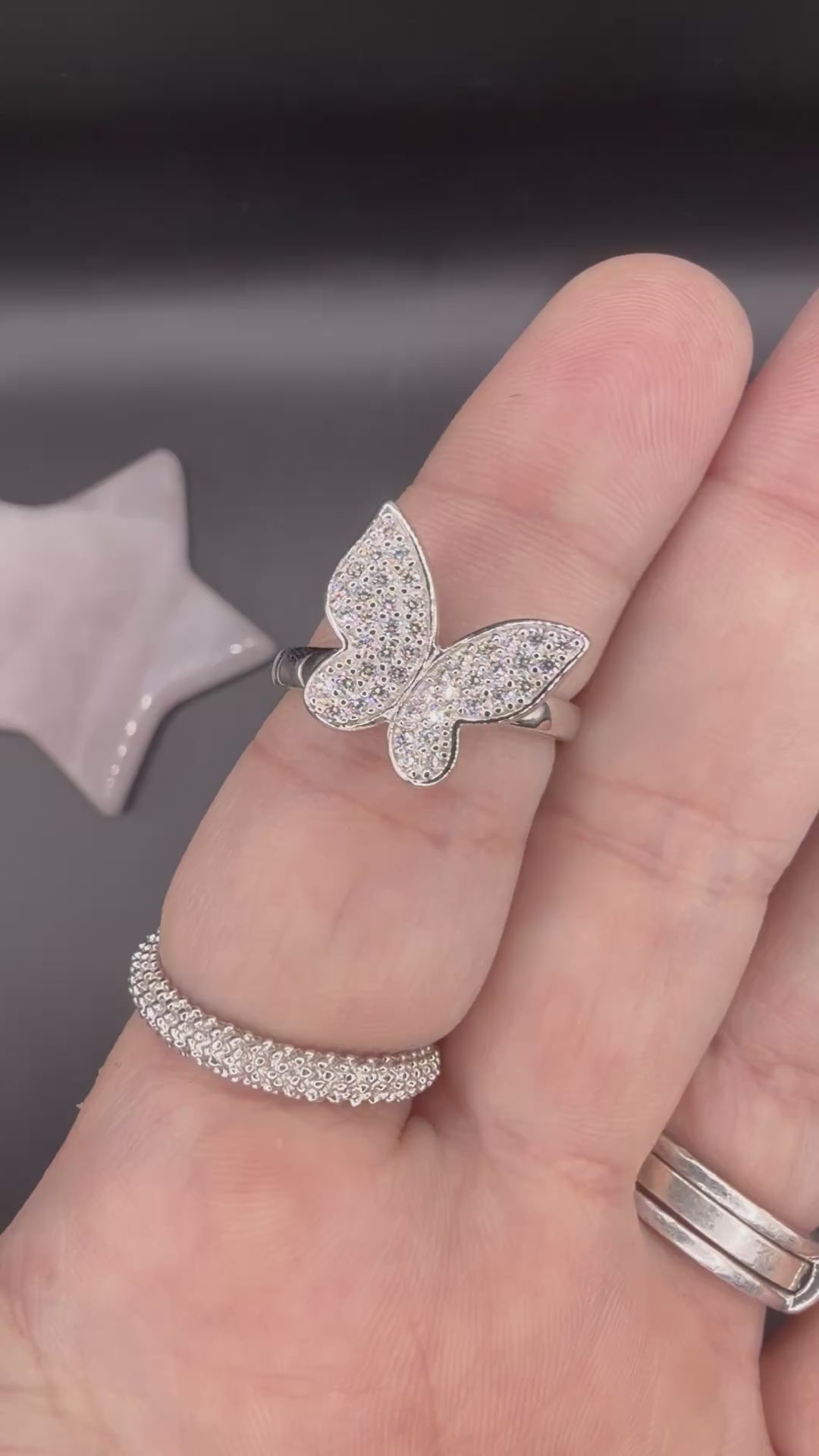 NEW - Moissanite Cluster Butterfly Sterling Silver Cocktail Ring - Size 7