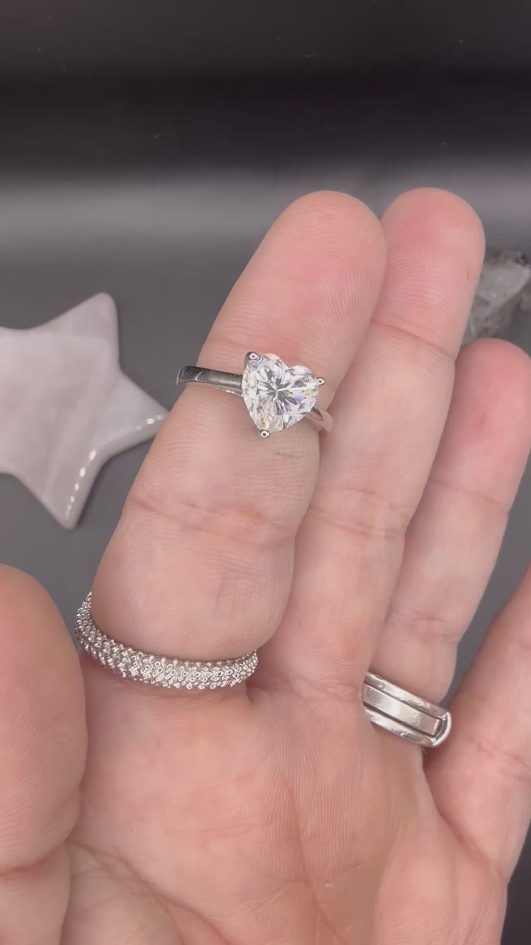 New - 2 Carat Moissanite Heart Solitaire Sterling Silver Engagement Ring -  Sizes 5 and 9