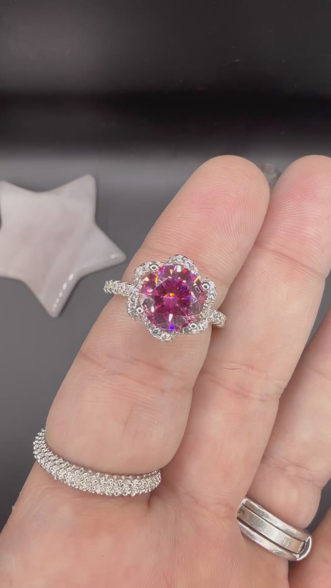 NEW - 3 Carat Pink Moissanite Rose Sterling Silver Engagement Ring - Size 6