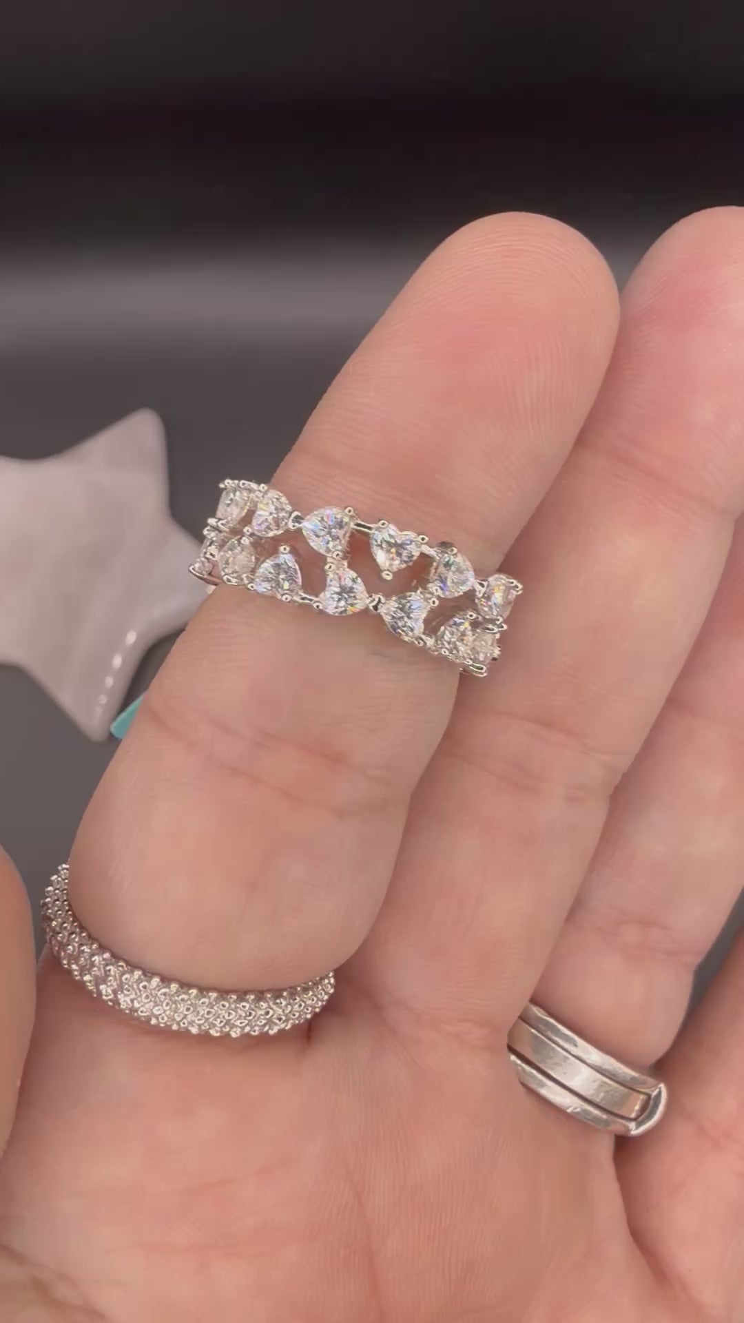New - 4.32 Carat twt Tiny Moissanite Hearts Sterling Silver Eternity Ring - Size 6