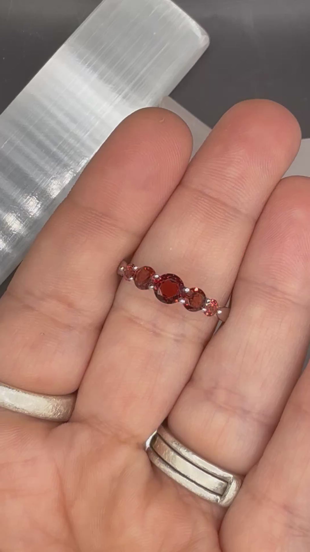 NEW - 5 Stone Natural Garnet Solid Silver Ring - Size 8.5 and 9.5