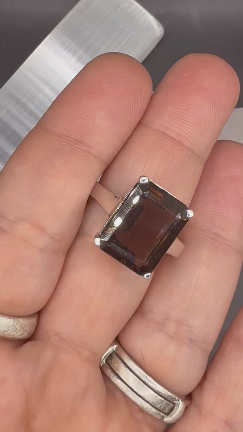 NEW - 11.25 Carat Smokey Quartz Solid Silver Unisex Statement Ring - Local Jeweler Made - Size 9