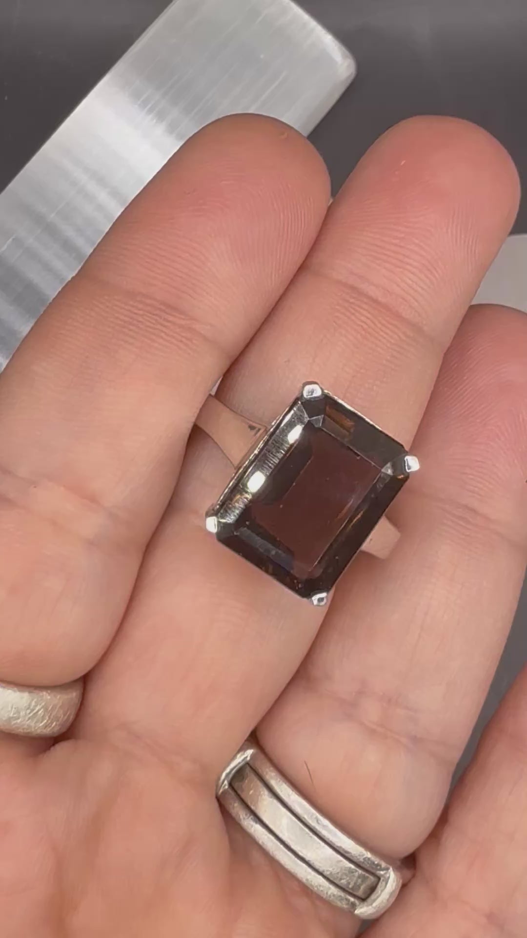 NEW - 11.25 Carat Smokey Quartz Solid Silver Unisex Statement Ring - Local Jeweler Made - Size 9