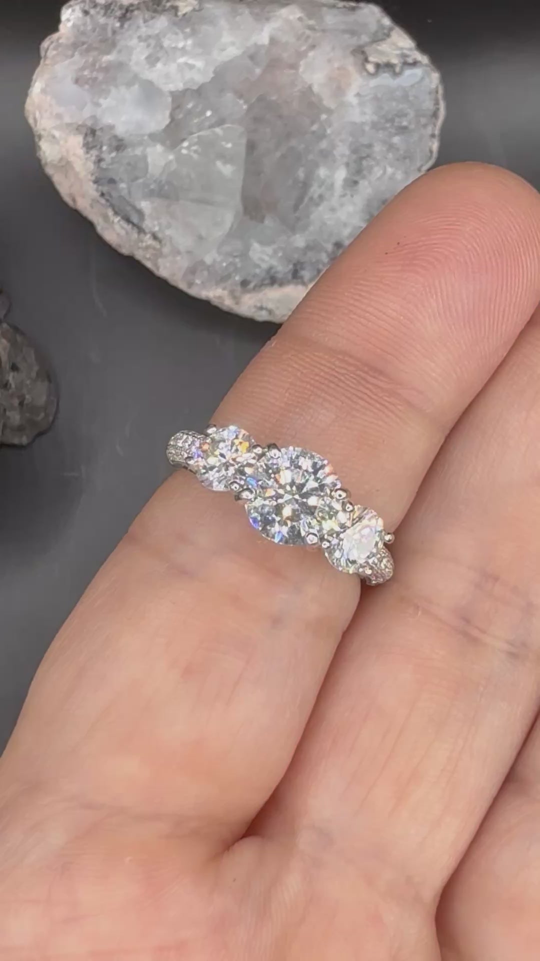 New - 2.38 Carat twt 3 Stone Moissanite Sterling Silver Engagement /Anniversary Ring - Size 6