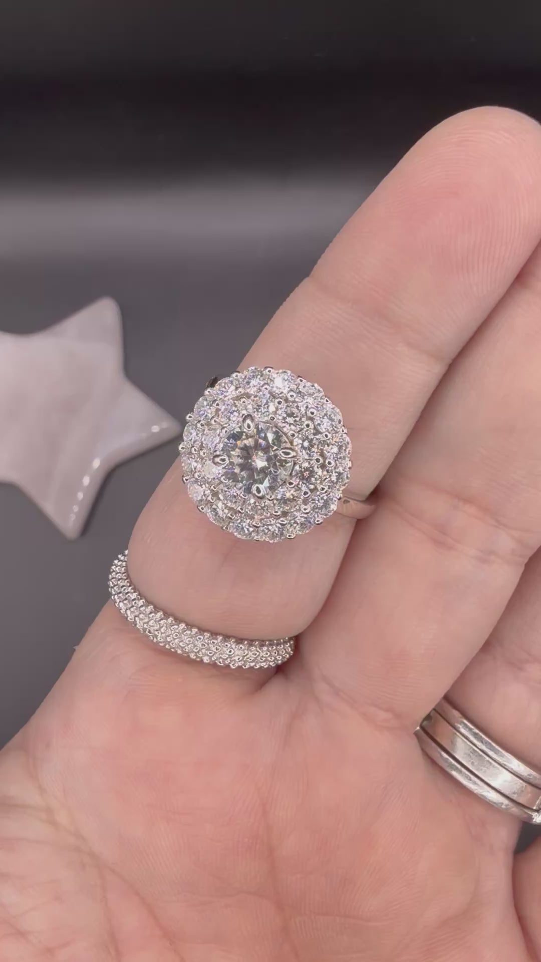 New - 2.8 Carat twt Moissanite Cluster Sterling Silver Cocktail Ring - Size 6 and 8