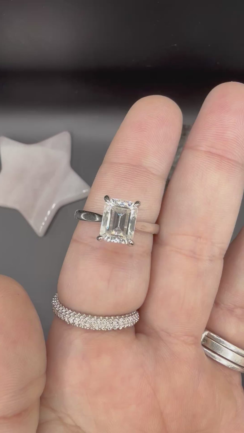 New - 3 Carat Emerald Cut Moissanite Solitaire Sterling Silver Engagement Ring - Size 8