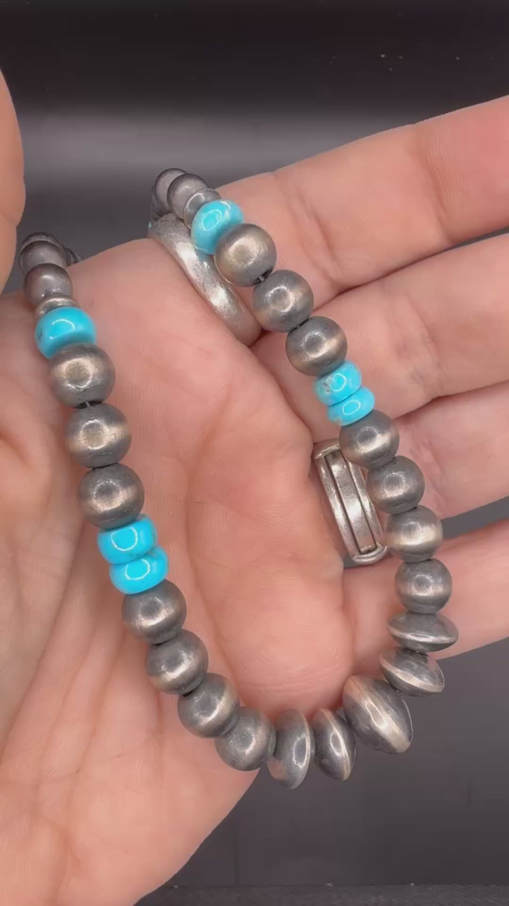 New - Genuine Sterling Silver Desert Pearls and Arizona Kingman Turquoise Necklace 18”-20”