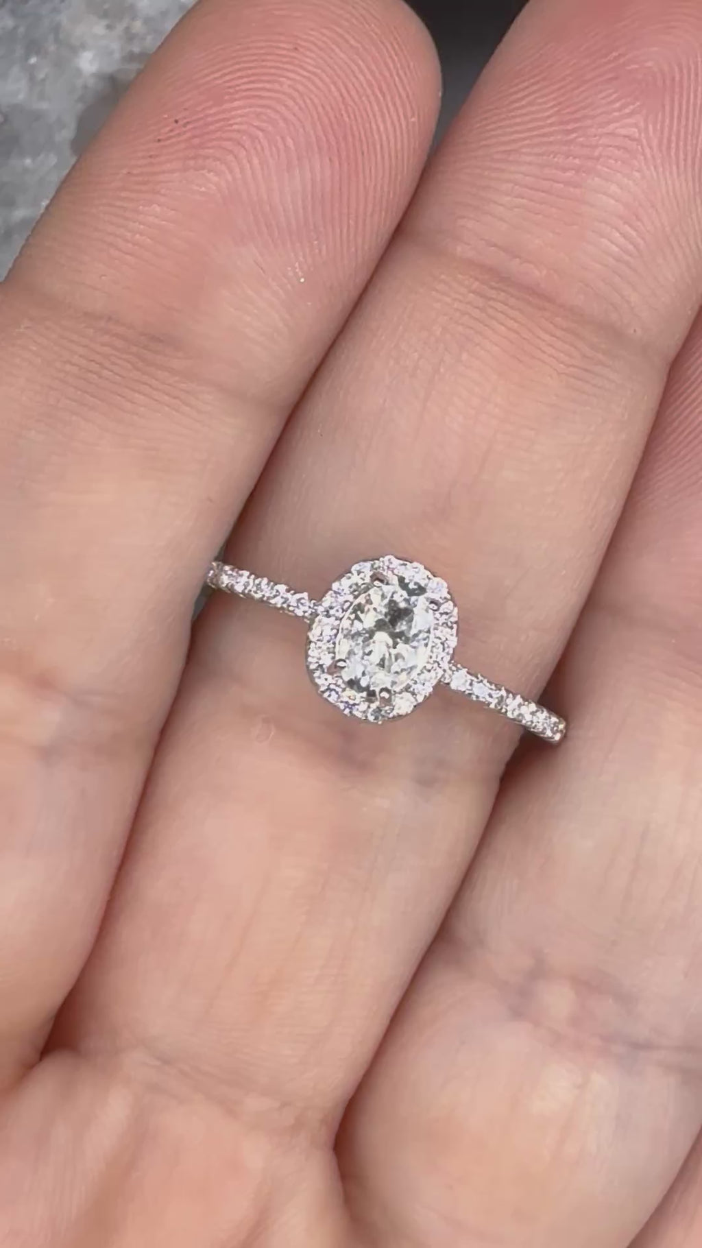 New - .7 Carat twt Moissanite Oval Halo Sterling Silver Engagement Ring - Size 8
