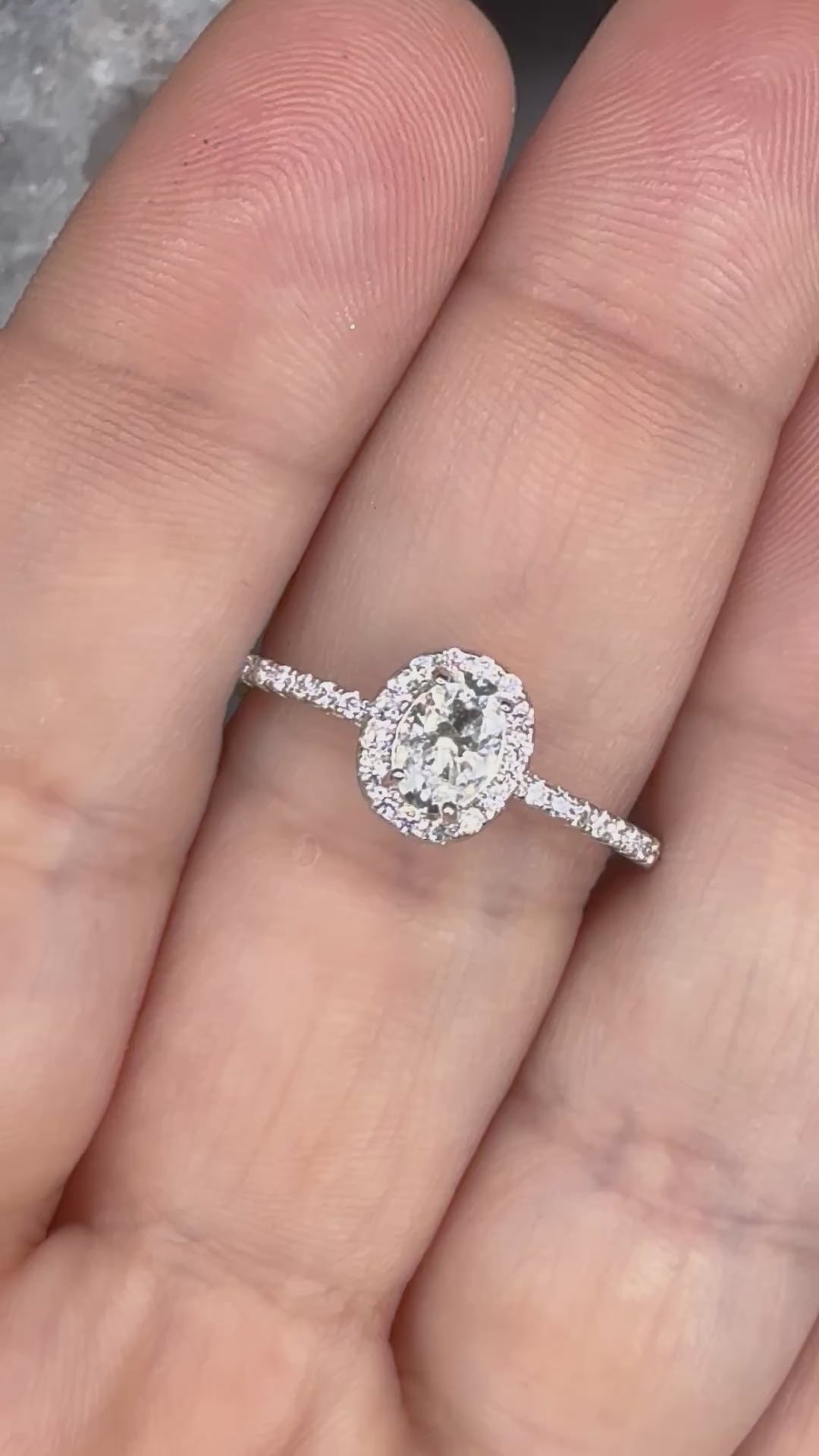 New - .7 Carat twt Moissanite Oval Halo Sterling Silver Engagement Ring - Size 8