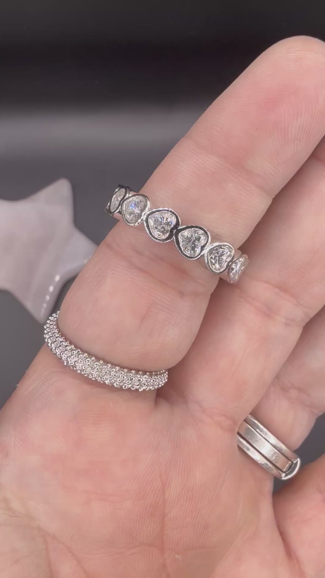 New - 3.60 Carat twt Moissanite Repeating Heart Sterling Silver Eternity Band - Size 6 and 7