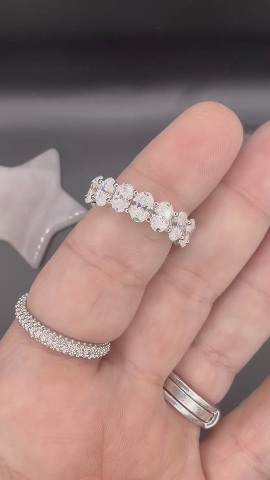 New - 8 Carat twt Moissanite Baguette Sterling Silver Eternity Ring - Size 6
