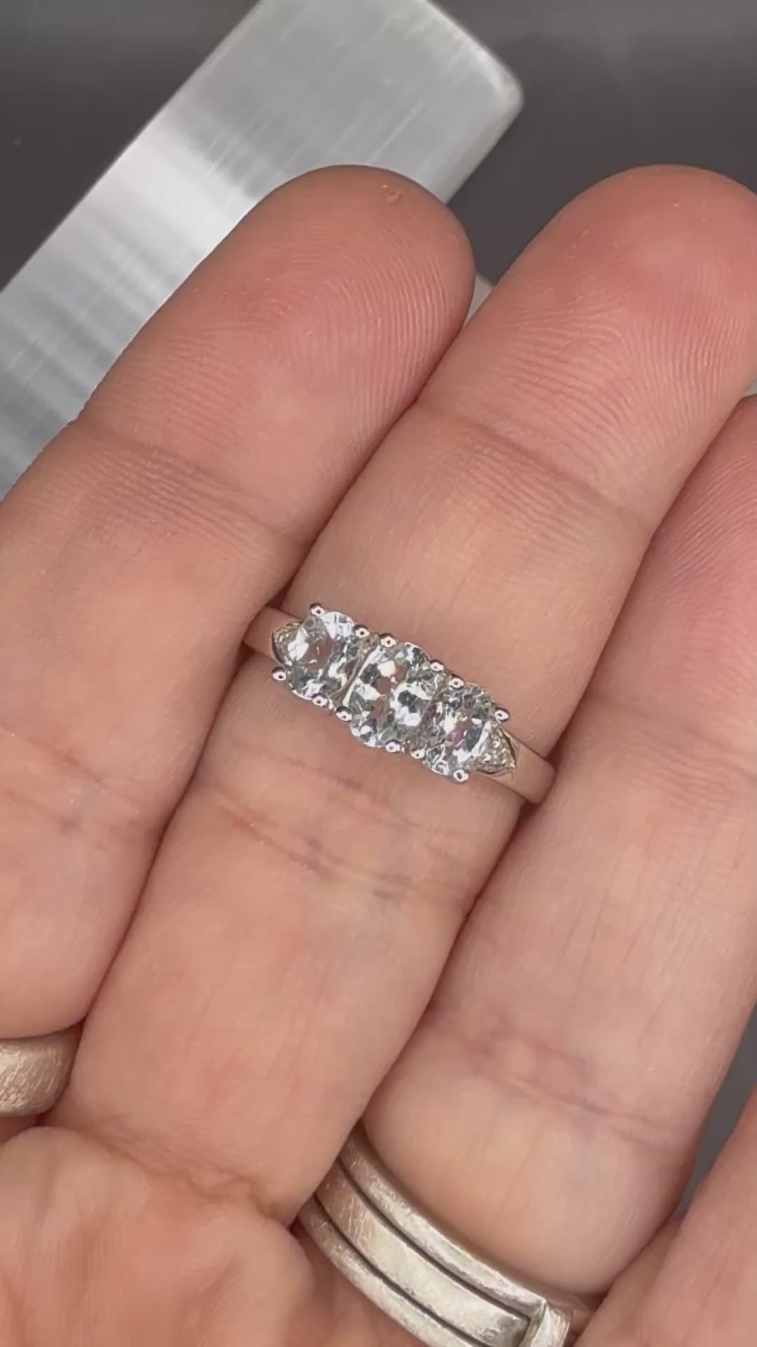 NEW - .95 Carat twt Natural Aquamarine and Diamond Solid Silver Ring - Local Jeweler Made - Size 8
