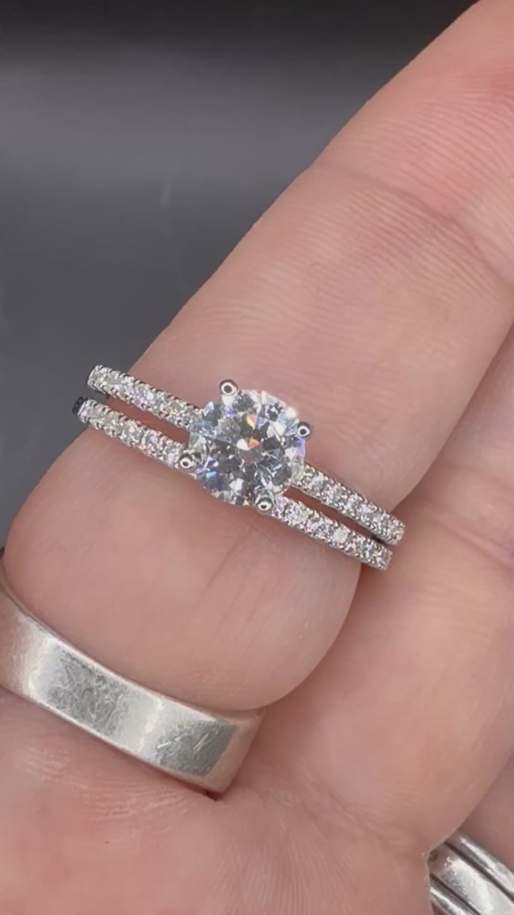 New - 1.41 Carat twt Brilliant Round Moissanite Sterling Silver Engagement Set - Sizes 5 and 9