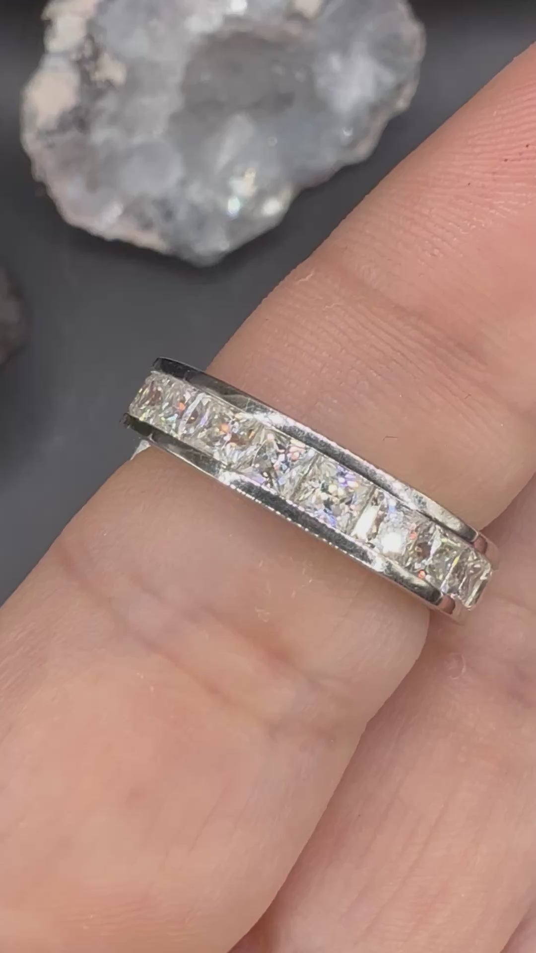 New - 3.47 Carat twt Square Moissanite Sterling Silver Unisex Eternity Band - Size 6