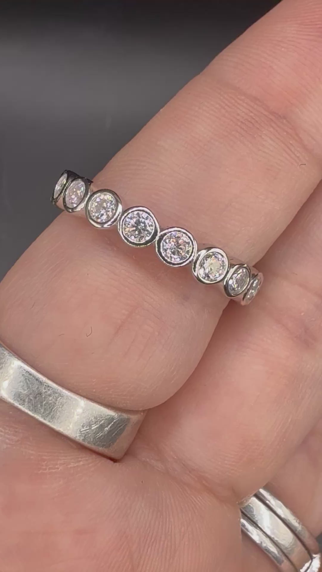 New - 1.7 Carat twt Moissanite Circles Sterling Silver Eternity Band - Size 6, 7, 9