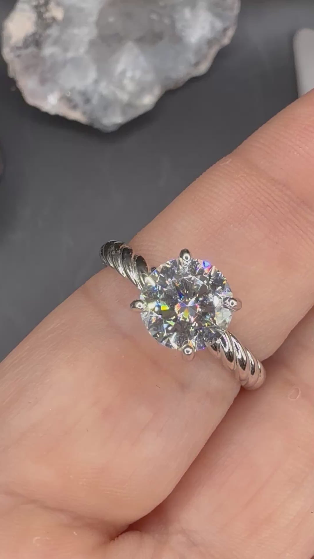 New - 2 Carat Brilliant Round Moissanite Solitaire Sterling Silver Ring - Size 7