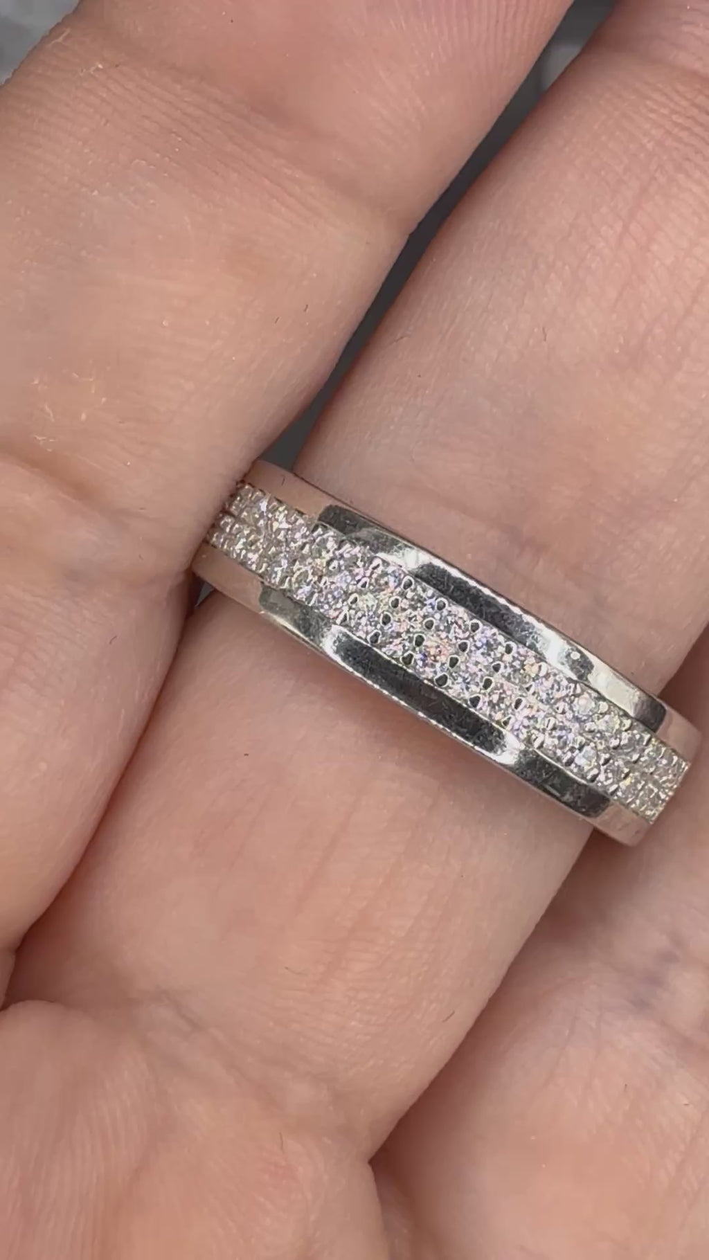 NEW - .8 Carat twt Double Row Half Eternity Sterling Silver Moissanite Unisex Wedding Band - Size 9
